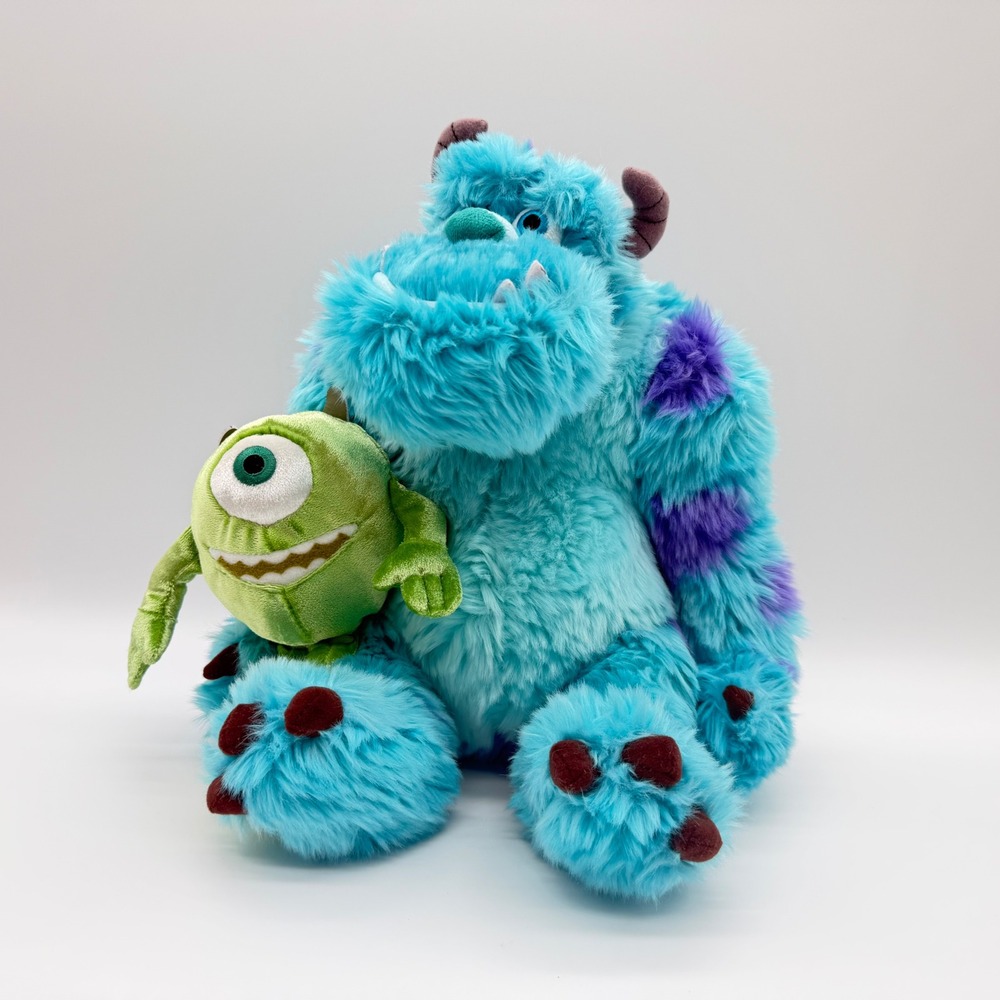 Disney Parks Monsters Inc Sulley and Mike Wazowski Plush Pixar Blue Green 12"